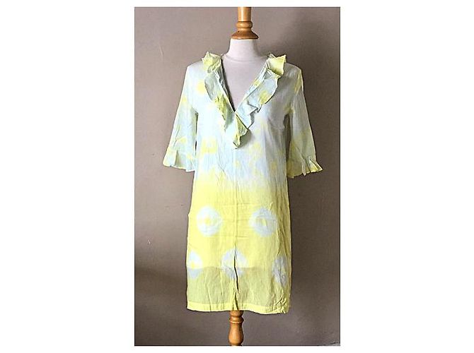 Vestido Antik Batik de algodón menta y amarillo Multicolor - vista 15
