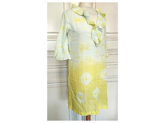Vestido Antik Batik de algodón menta y amarillo Multicolor - vista 2