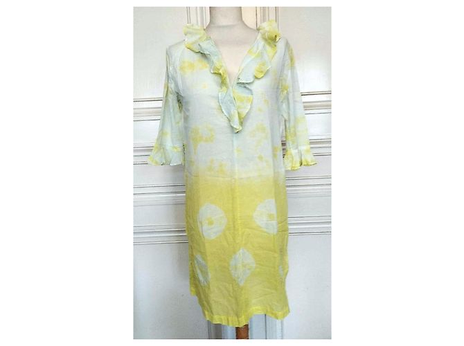 Vestido Antik Batik de algodón menta y amarillo Multicolor - vista 5