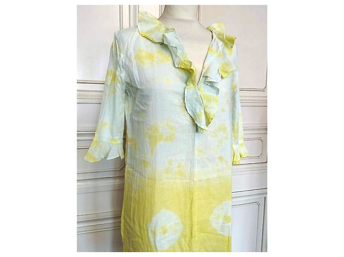 Vestido Antik Batik de algodón menta y amarillo Multicolor - vista 7