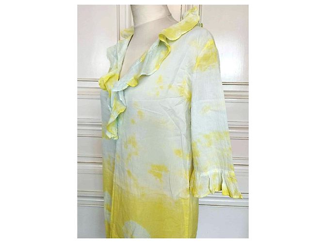 Vestido Antik Batik de algodón menta y amarillo Multicolor - vista 8