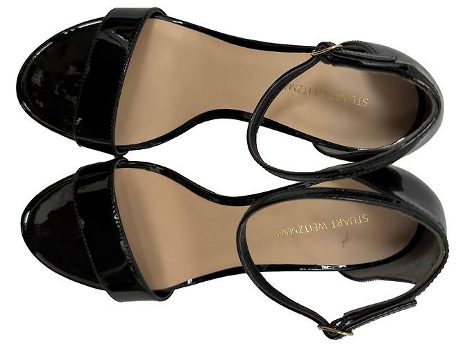 Sandali con piattaforma Nudist di Stuart Weitzman in pelle verniciata nera Nero - vista 3