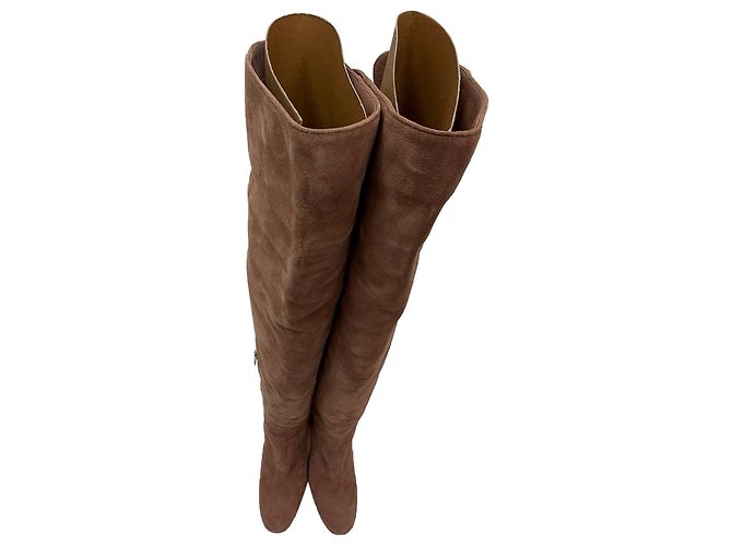 Botas altas de tacón bloque Gianvito Rossi en ante marrón Castaño Roja - vista 12