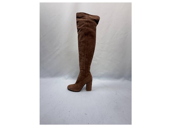 Botas altas de tacón bloque Gianvito Rossi en ante marrón Castaño Roja - vista 20