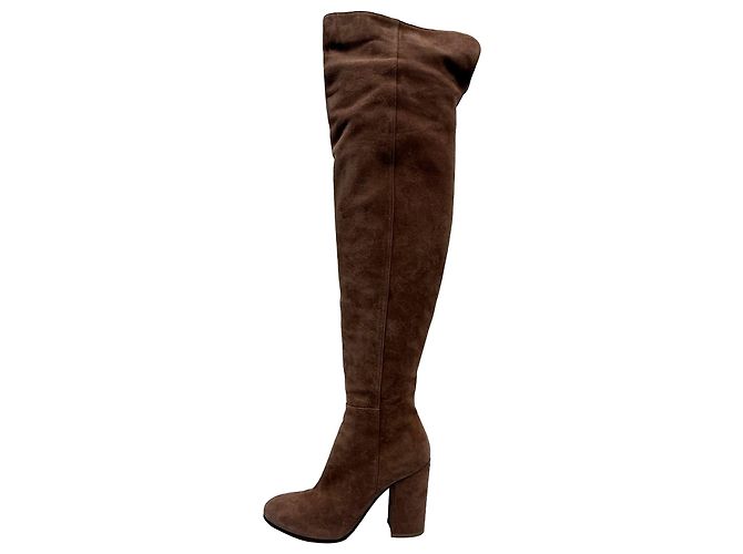 Botas altas de tacón bloque Gianvito Rossi en ante marrón Castaño Roja - vista 5