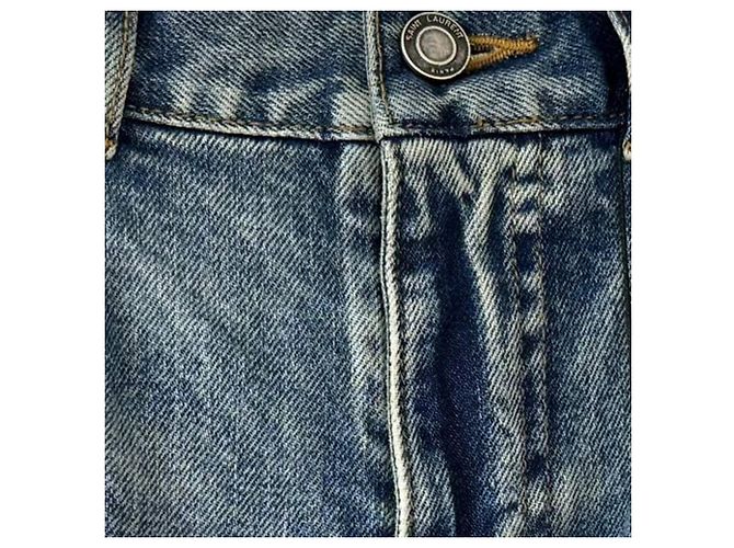 Jeans slim desbotado e rasgado em denim azul da Saint Laurent - vista 2