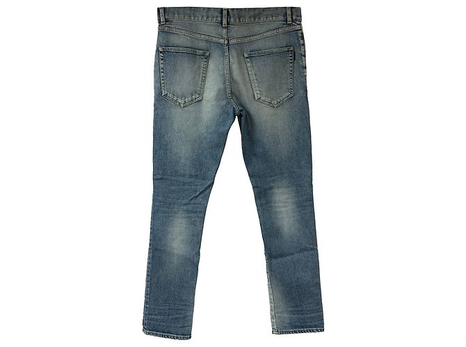 Jeans slim desbotado e rasgado em denim azul da Saint Laurent - vista 3
