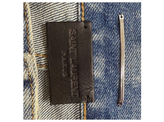 Jeans slim desbotado e rasgado em denim azul da Saint Laurent - vista 4