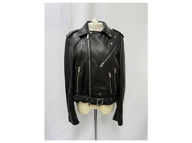 Amiri Zipped Bikerjacke aus schwarzem Schafsleder - Ansicht 8