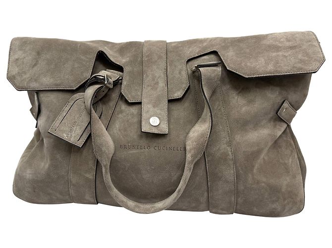 Borsa da weekend Brunello Cucinelli in suede grigio - vista 11