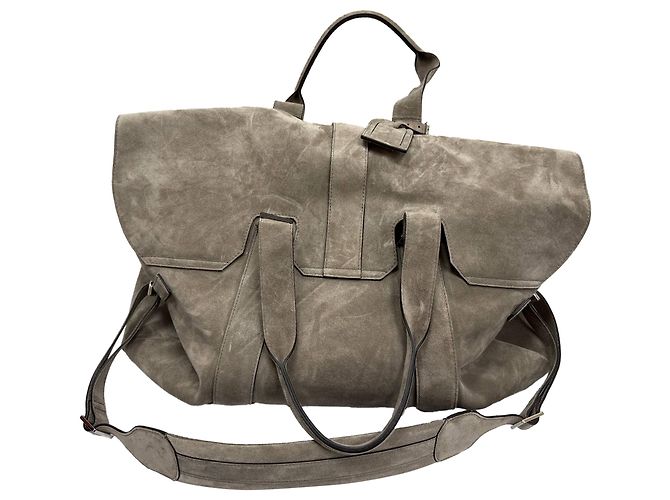 Borsa da weekend Brunello Cucinelli in suede grigio - vista 12