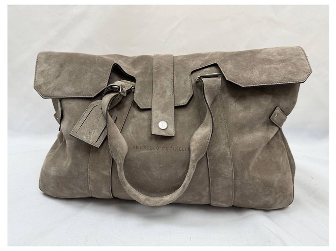 Borsa da weekend Brunello Cucinelli in suede grigio - vista 17