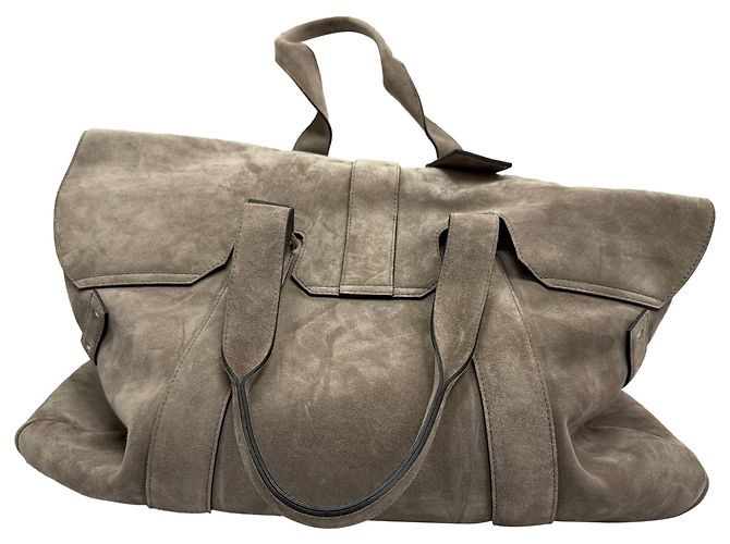 Borsa da weekend Brunello Cucinelli in suede grigio - vista 18