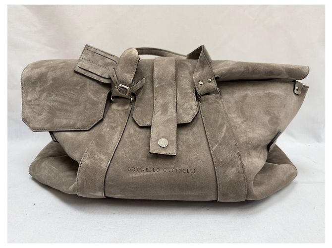 Borsa da weekend Brunello Cucinelli in suede grigio - vista 25