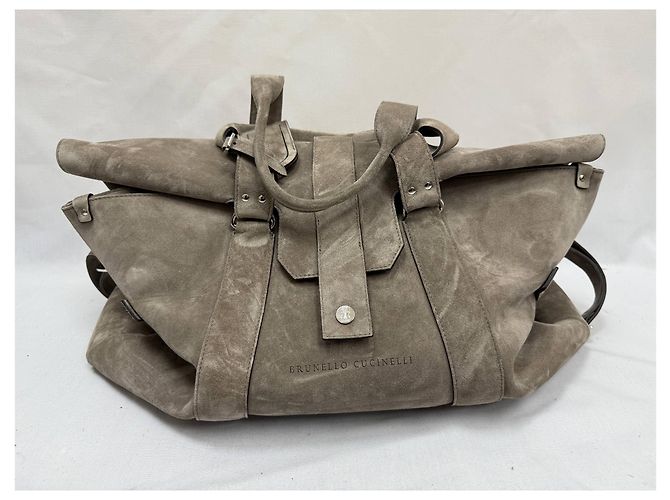 Borsa da weekend Brunello Cucinelli in suede grigio - vista 27