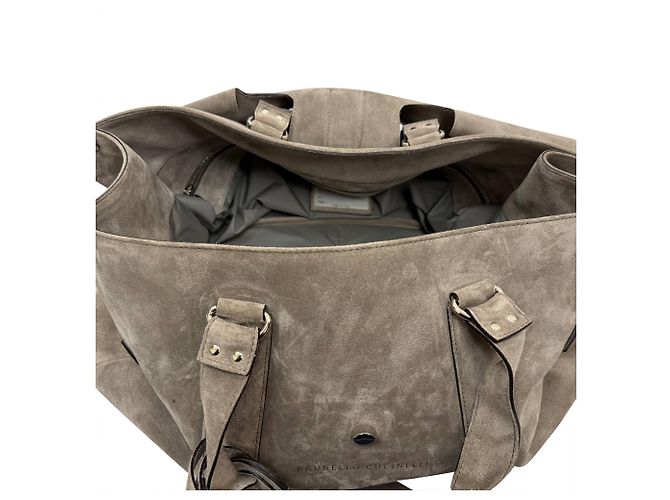 Borsa da weekend Brunello Cucinelli in suede grigio - vista 4