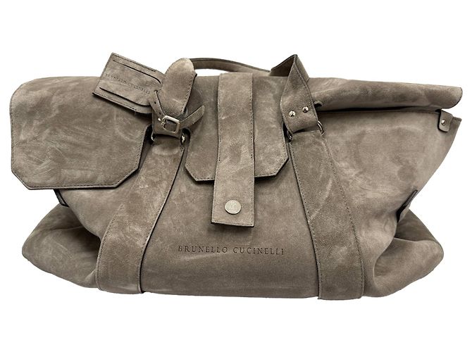 Borsa da weekend Brunello Cucinelli in suede grigio - vista 7