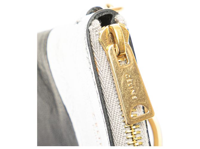 Céline Celine Silver Bicolor Leather Key Ring Coin Pouch Black Silvery - view 7