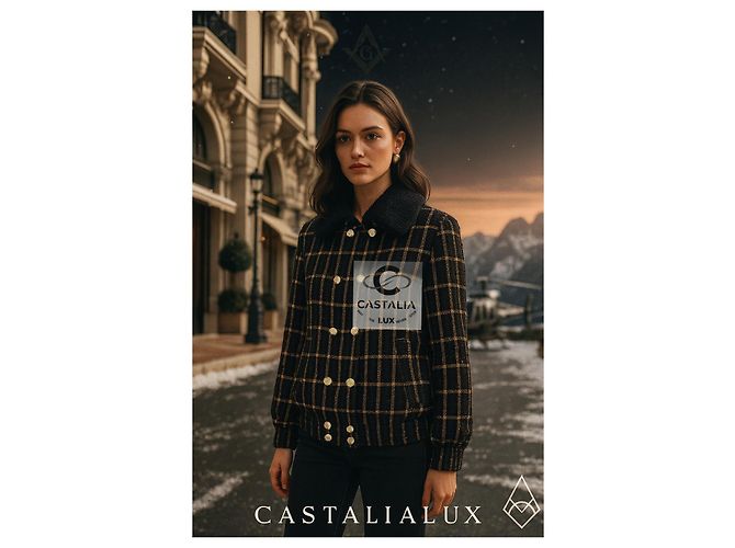 Chanel Chaqueta de tweed negro Geometry Eterna París / Egipto 36 FR - vista 3