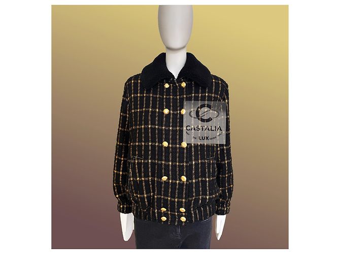 Chanel Chaqueta de tweed negro Geometry Eterna París / Egipto 36 FR - vista 4