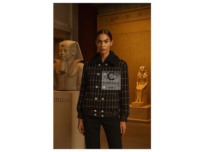 Chanel Chaqueta de tweed negro Geometry Eterna París / Egipto 36 FR - vista 6