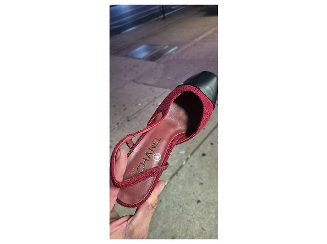 Zeitlose Chanel CC Slingback-Pumps aus roter Wolle Schwarz - Ansicht 4