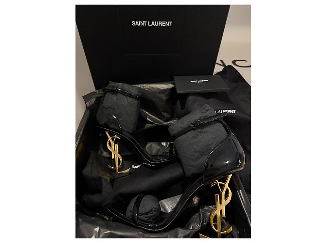 Décolleté Saint Laurent Opyum vernice nero 11 cm - vista 3