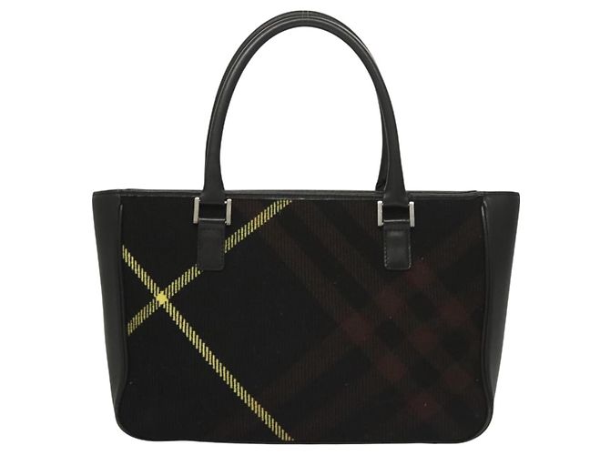 Borsa a mano in lana nera e argento con motivo Nova Check di BURBERRY Auth BA2877 Nero - vista 13