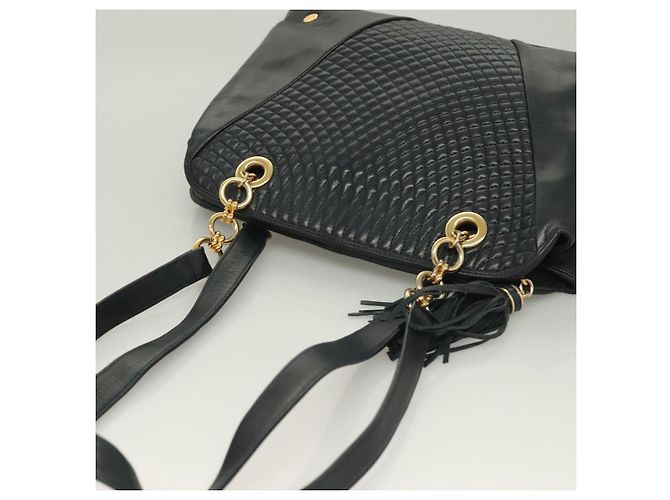 BALLY Borsa a Spalla in Pelle Trapuntata con Catena Navy Gold Auth BA2658 D'oro Blu navy - vista 6