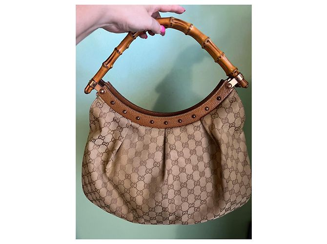 Borsa a mano Gucci Bamboo Edition Beige in tessuto - vista 2