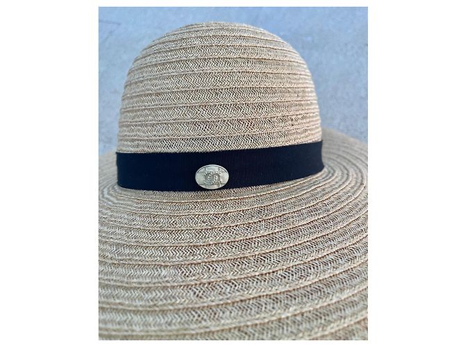 Camelia Chanel Strohhut mit schwarzem Rand, Größe T.S Beige - Ansicht 4
