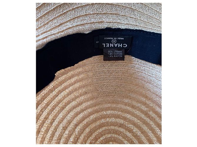 Camelia Chanel Strohhut mit schwarzem Rand, Größe T.S Beige - Ansicht 6