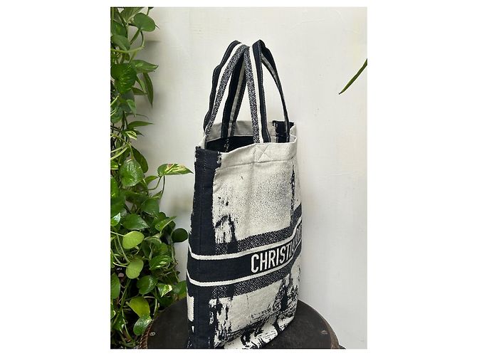 Borsa tote Christian Dior in cotone blu - vista 11