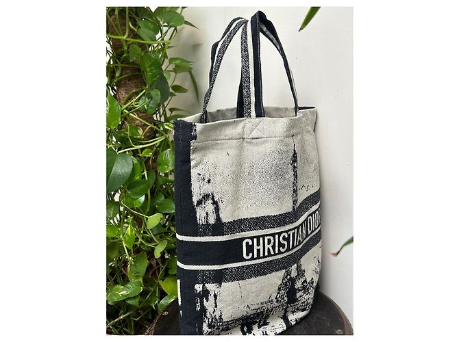 Borsa tote Christian Dior in cotone blu - vista 14