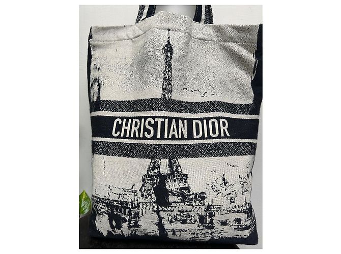 Borsa tote Christian Dior in cotone blu - vista 3