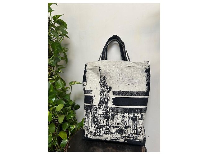 Borsa tote Christian Dior in cotone blu - vista 4