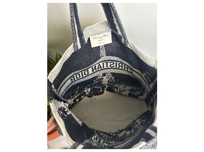 Borsa tote Christian Dior in cotone blu - vista 6