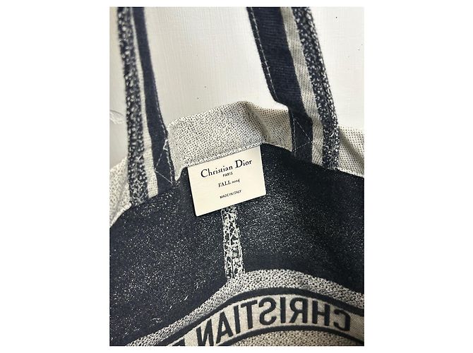 Borsa tote Christian Dior in cotone blu - vista 7