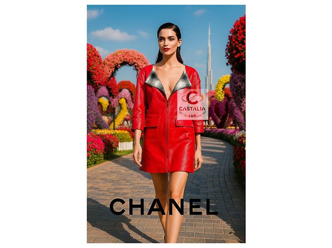Chanel Karmesinroter Visionärledermantel 11K$ 38 - Ansicht 2