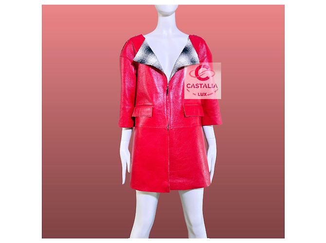Chanel Karmesinroter Visionärledermantel 11K$ 38 - Ansicht 8