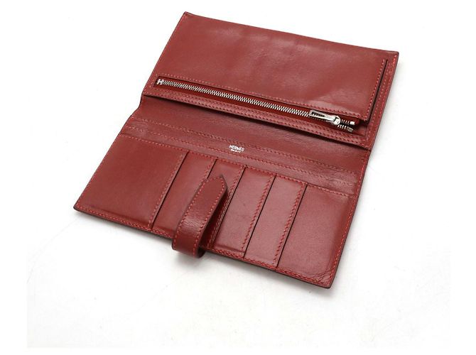 Cartera larga de cuero Béarn de Hermès Castaño Burdeos - vista 5