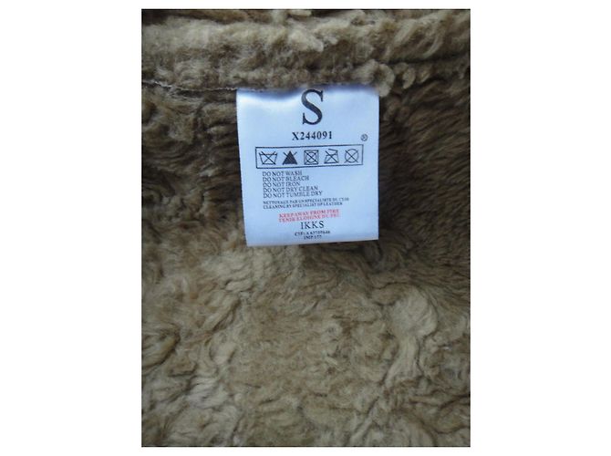 Manteau en cuir Ikks marron clair avec fausse fourrure - vue 5