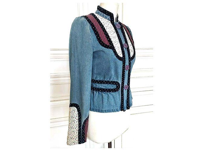 Marc Jacobs Trendy Folk Denim Jacke mit Samtdetails Blau - Ansicht 10