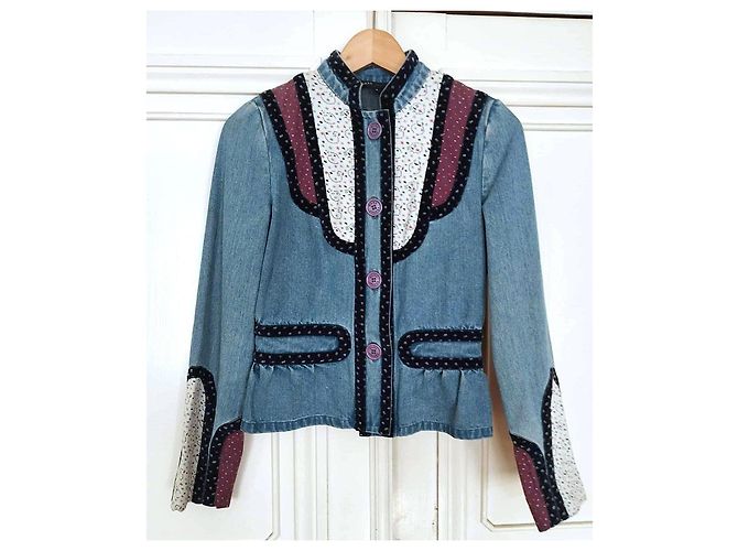 Marc Jacobs Trendy Folk Denim Jacke mit Samtdetails Blau - Ansicht 3