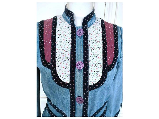 Marc Jacobs Trendy Folk Denim Jacke mit Samtdetails Blau - Ansicht 5