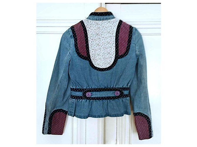 Marc Jacobs Trendy Folk Denim Jacke mit Samtdetails Blau - Ansicht 6