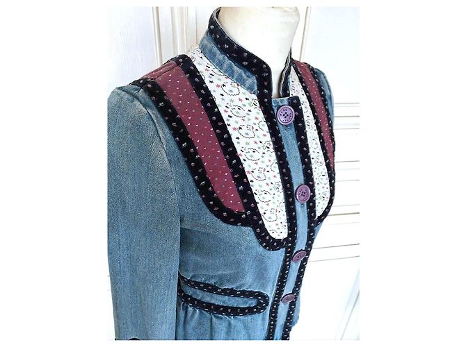 Marc Jacobs Trendy Folk Denim Jacke mit Samtdetails Blau - Ansicht 9