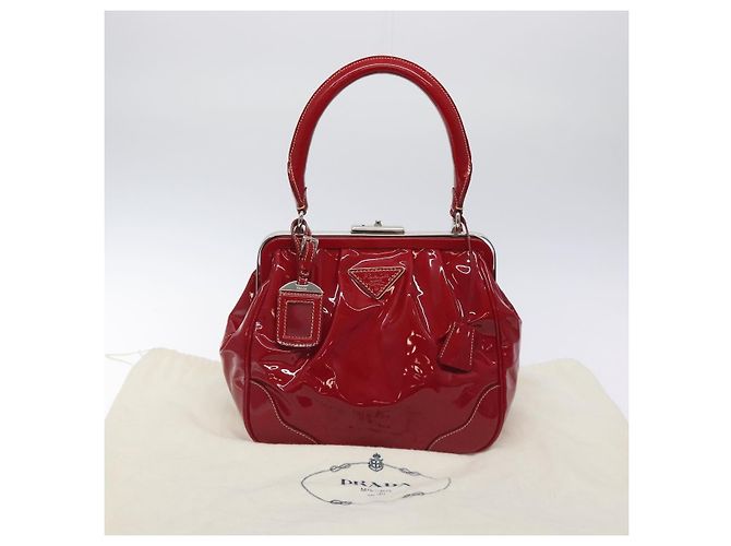 PRADA Borsa a Mano Smalto Rosso Argento Auth BA2814 - vista 12