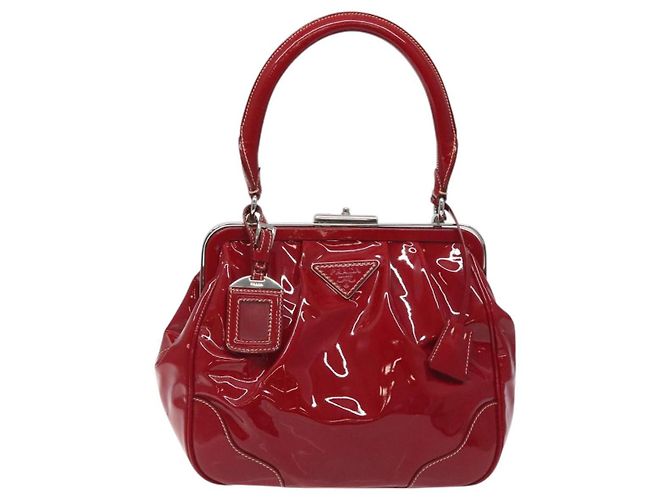 PRADA Borsa a Mano Smalto Rosso Argento Auth BA2814 - vista 13