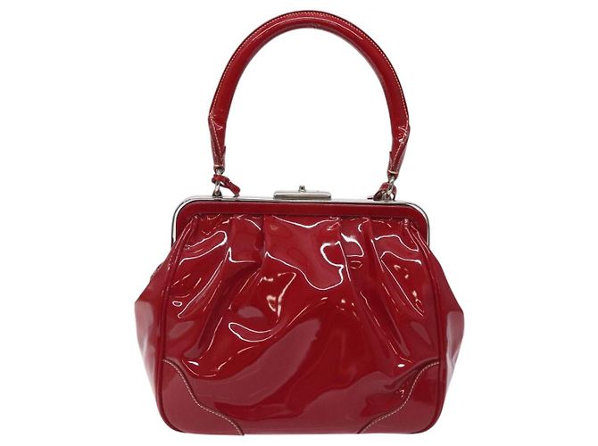 PRADA Borsa a Mano Smalto Rosso Argento Auth BA2814 - vista 2